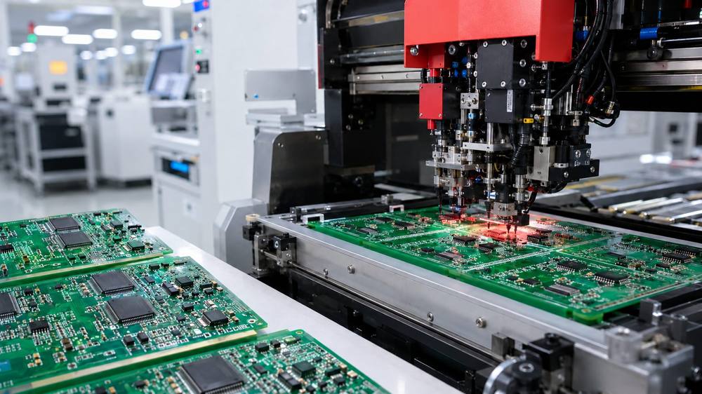 SMT pick-and-place machine assembling PCBs